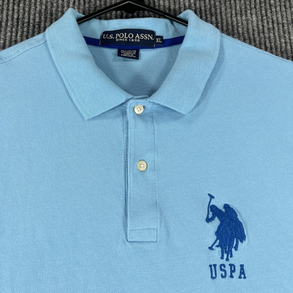 U.S. Polo‎ Assn. Shirt Mens XL Blue Short Sleeve Polo Pig Pony Logo 100% Cotton